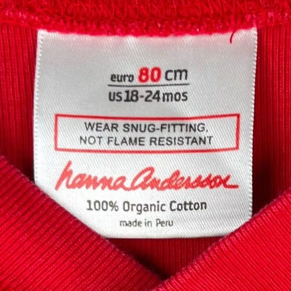 Hanna Andersson Size 80 18-24M Pajamas Christmas Red Santa Long Johns Sleeper